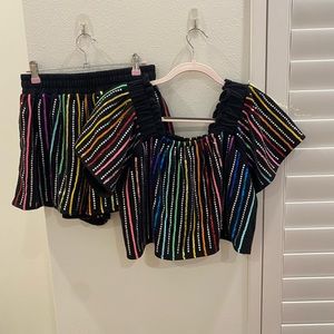 Queen of Sparkles Black sequin rhinestone rainbow stripe set
